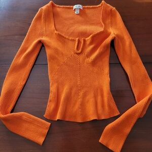 Derek Heart Orange Long Sleeve Scoop Neck Shirt Junior's Size Small